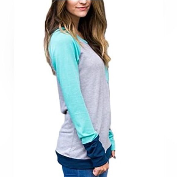 Crewneck Soft Colorblock Elegant Top Long-Sleeve Comfortable Shien Size M - Picture 3 of 10